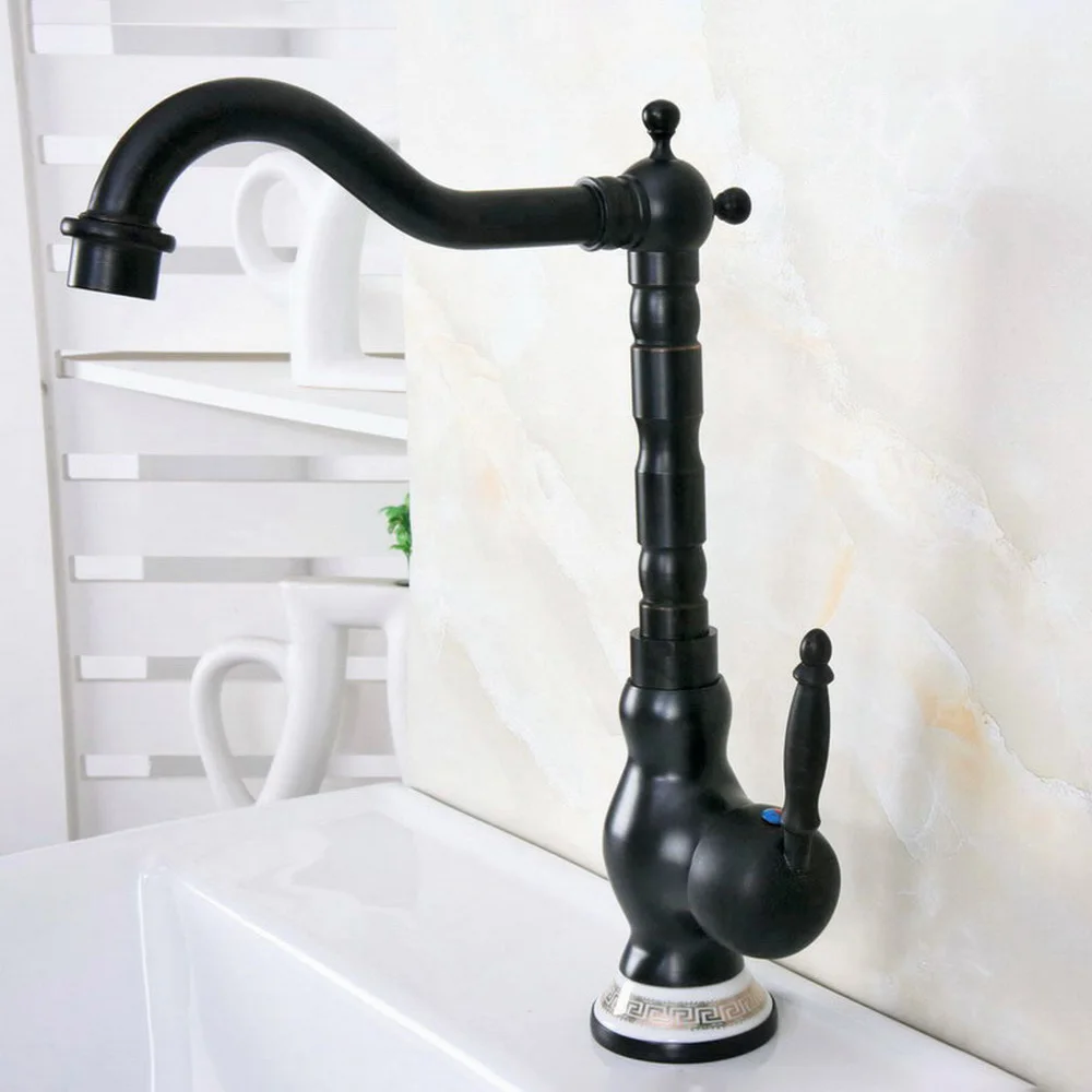 

Black Oil Rubbed Bronze 360 Swivel Spout Hot and Cold Water Kitchen Faucet Vessel Sink Mixer Tap Lnf660