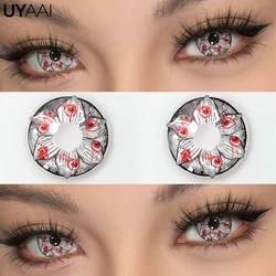 Vibrant Red Anime Cosplay Contact Lenses for Halloween Makeup - Yearly Wear (Abyss Stare Black)