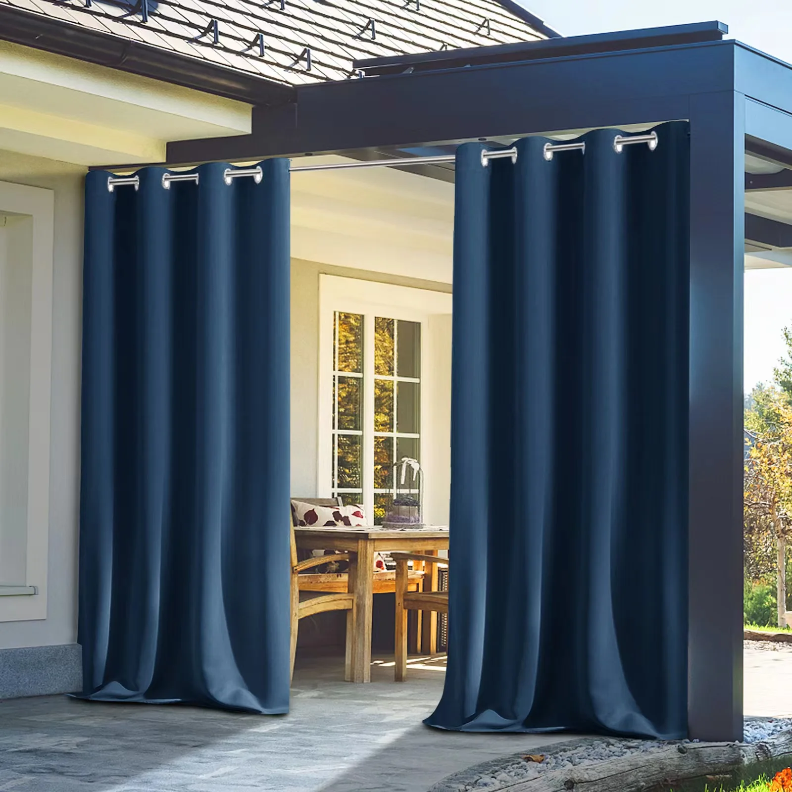 Outdoor Waterproof Pergola Curtain for Patio Grommet Top Blackout