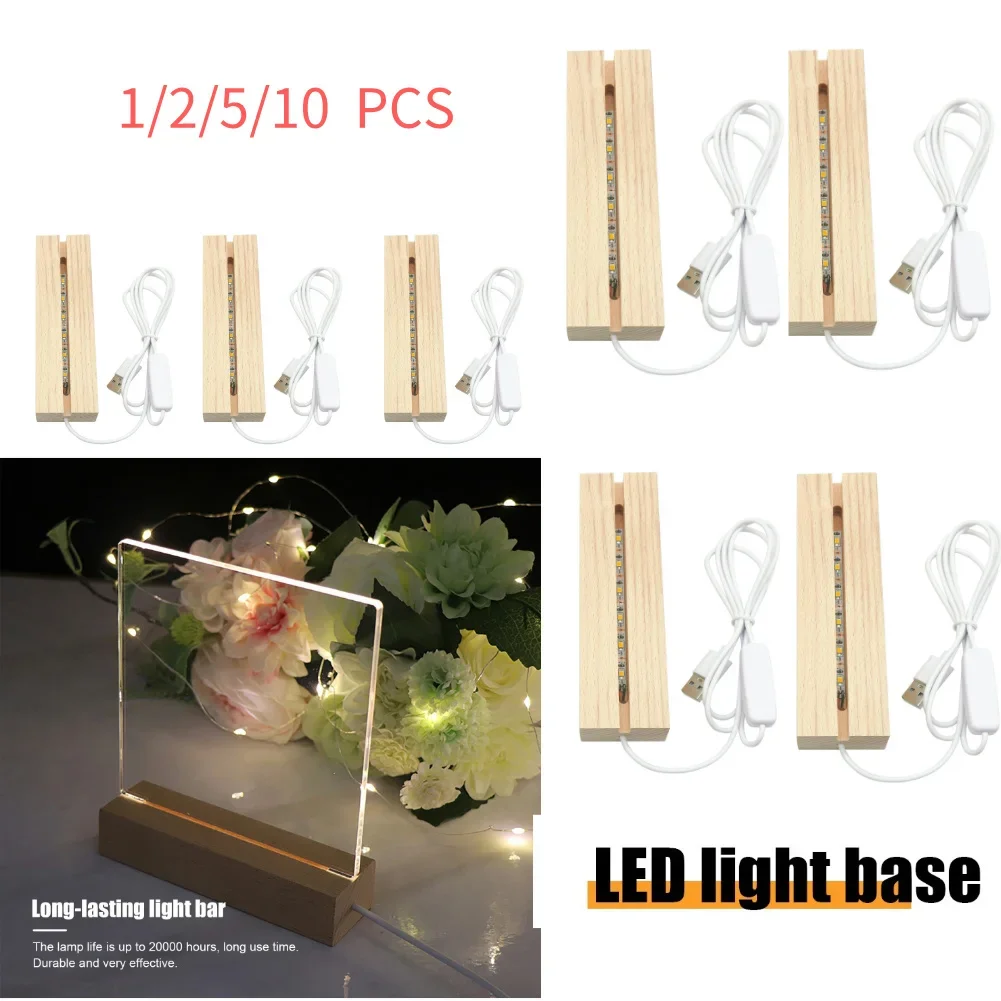 1-10Pcs LED Wood Display Base Creative Rectangle Crystal USB Lighted Stand for Resin Art Acrylic Light Plate Stand Craft