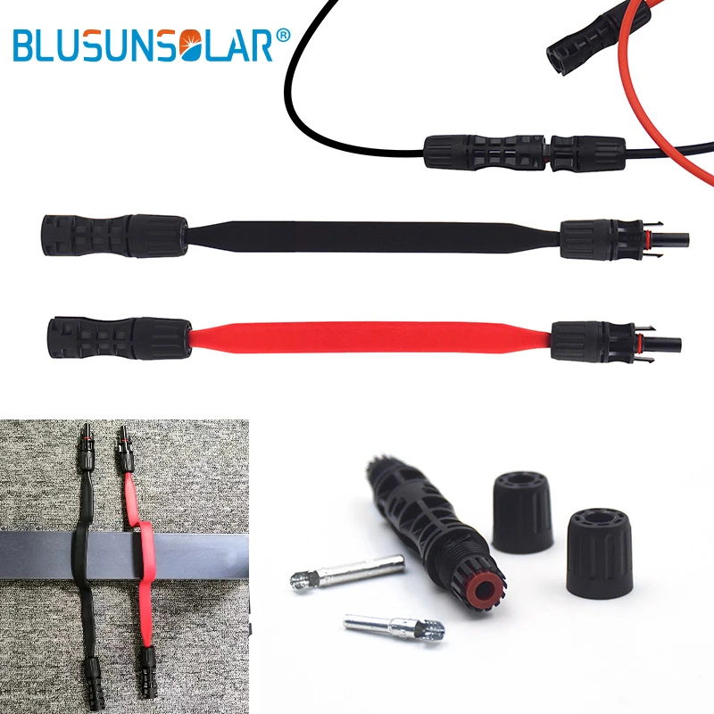 Flexible Flat Extension Cable 40cm 0.3mm2 Red/Black Coaxial Solar Cable with 1500V DC Connector Pass Window Car Door Home