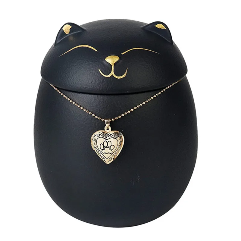 Always Remember Classic Souvenir Pet Cat Dog Ceramics Ashes Funeral Urn (4.7"*4.3"/Under 70 pounds/Black Cat)