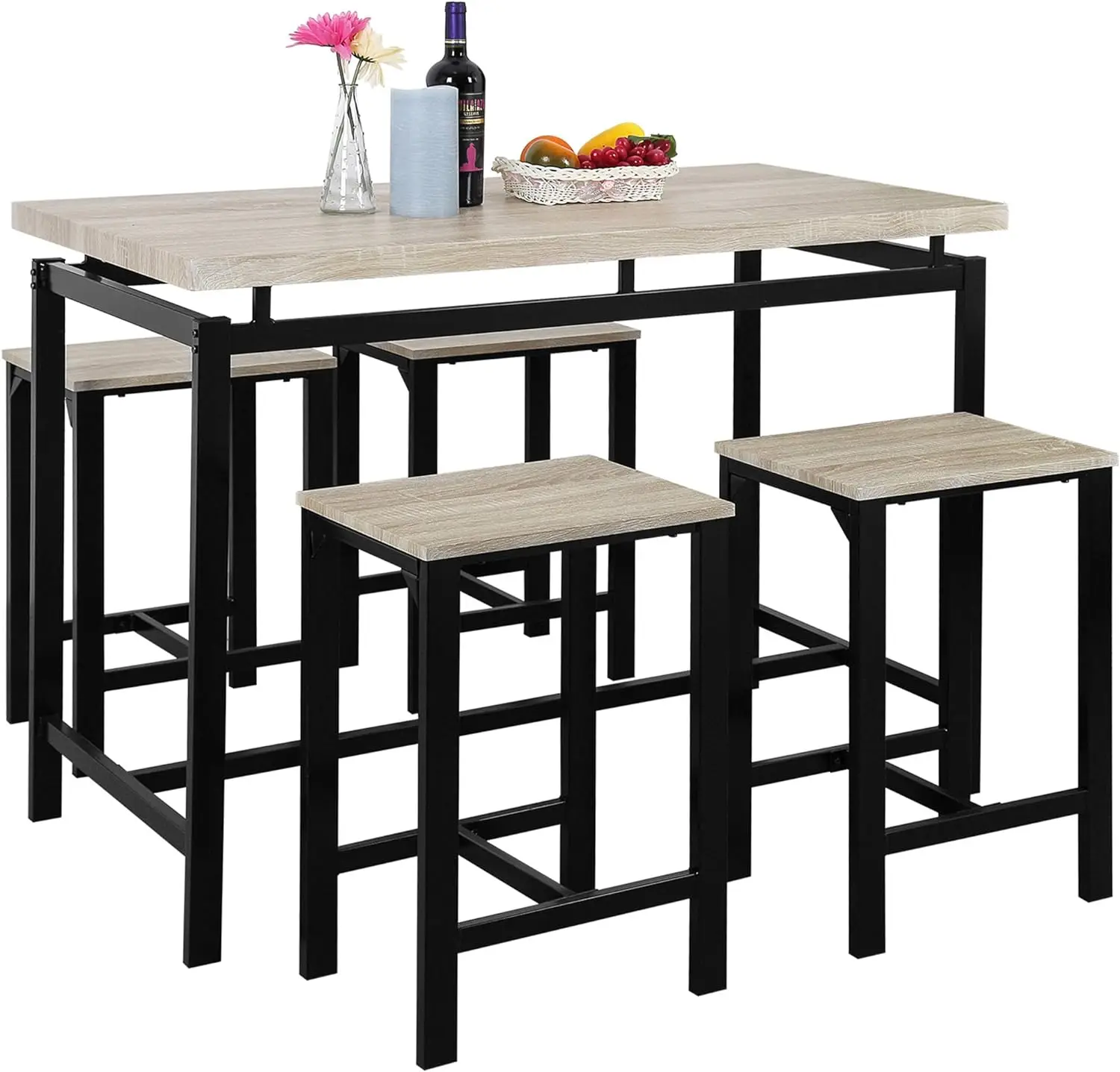 

Набор обеденного стола из 5 предметов, набор современных высотных столов для кухни с 4 стульями, набор деревянных барных столов для паба