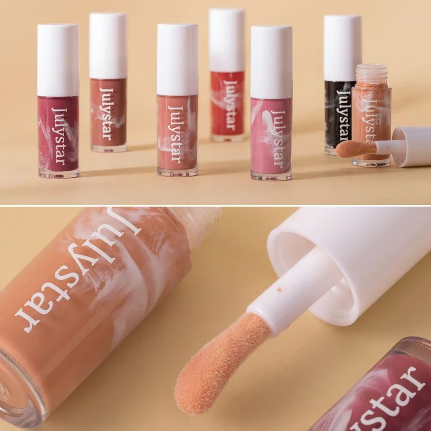 Julystar Mirror Lip Gloss Nude Milk Tea Liquid Lipstick Waterproof Sexy Red Moisturizing Lip Tint Hydrating Plumping Lips Makeup
