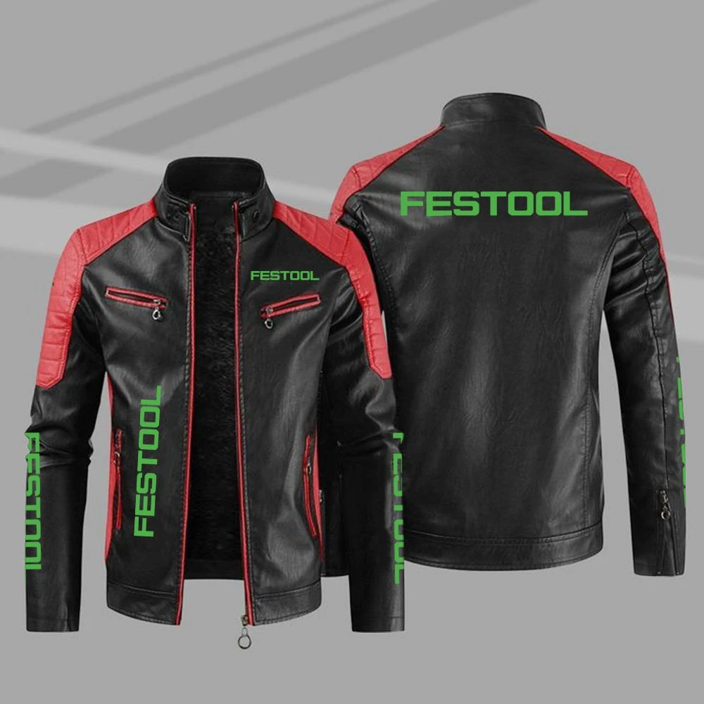 

2023 New Winter Men's Fashion Festool Tools Logo Jacket Zipper Jacket Outwear Keep Warm Thickened Leather Man Coat