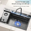 Stainless Steel Kitchen Sink Waterfall with Trash Can Cup Wash Right Side Undermount Countertop Washbasin Large Single Sink 4