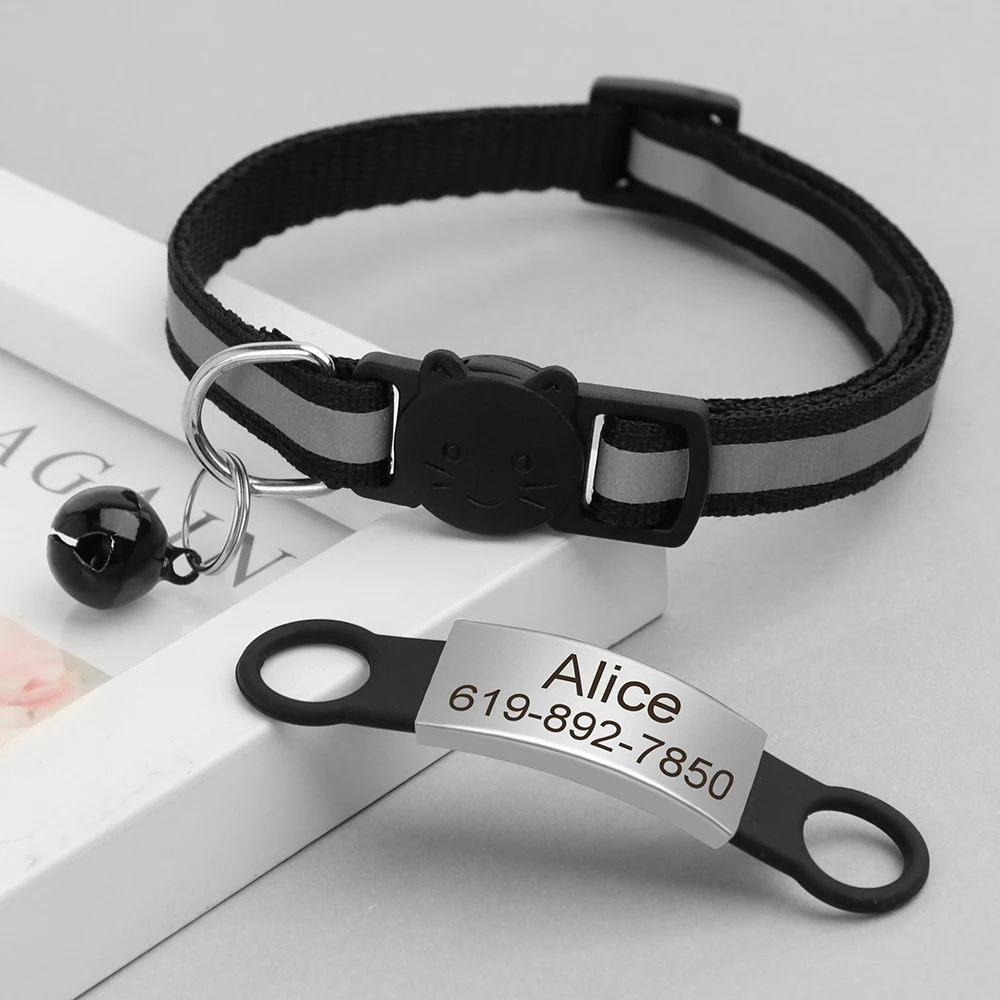 Personalized ID Free Engraving Cat Collar Reflective Cat Safety Buckle Collars Adjustable Custom Nylon Puppy Kittens Necklace 5