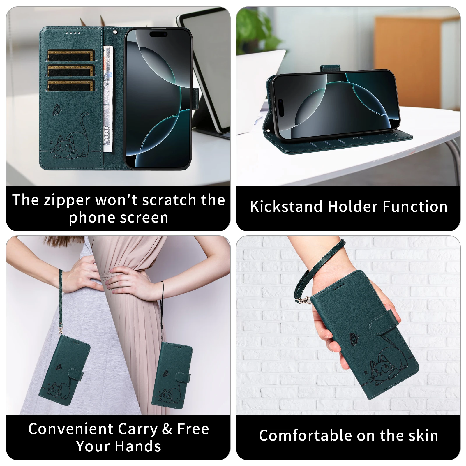 Magnetic Leather Flip Wallet Case with Card Slot and Stand