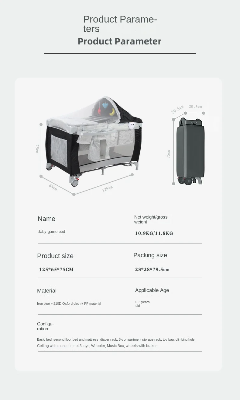 Baby Crib Newborn Multifunctional Baby Bed Foldable Cot With Diaper Table Crib Cradle with Mosquito Net Cribs Baby Playpen S70d24805560e45a9aa867f8f291351c1c