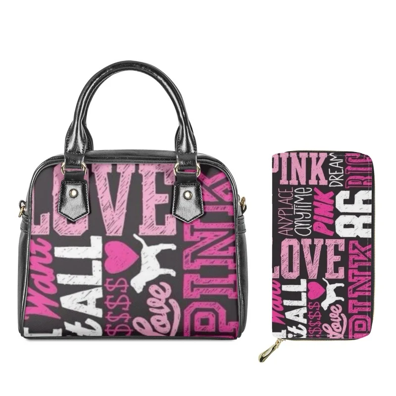 

Twoheartsgirl Shoulder Bag for Women Love Pink Gradient Pink Lightweight Girls Crossbody Wallet Female Top-handle Bags Purse Set