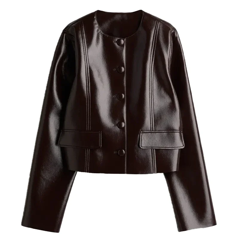 Casual Leather Jacket Skirt Set for Women 2 Pieces Lapel Single Breasted Top Mini Skirts Autumn Lady Y2k All-matching Outfits