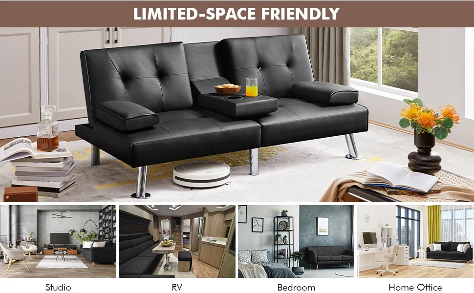 Description Picture 5 of itemConvertible Sofa Bed Adjustable Couch Sleeper Modern Faux Leather Recliner Reversible Loveseat Folding Daybed Guest Bed, Removab