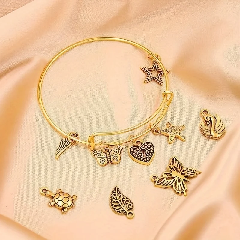 90 Stück silbrige verstellbare Armreifen mit Charms, Ohrringhaken und Biegeringen, geeignet für die DIY-Schmuckherstellung – Detail 5
