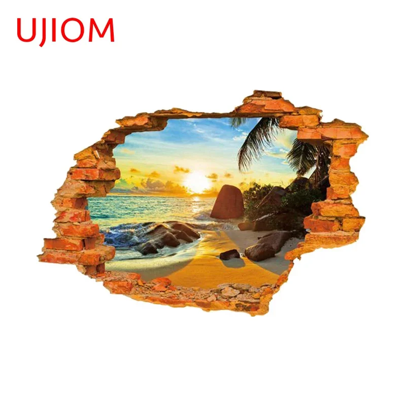 Ujiom 13Cm X 8.8Cm Sun Rise The Seaside Artistic Lacing Wall Decal Vinile Impermeabile Creativite Frigorifero Decorazione Sticker