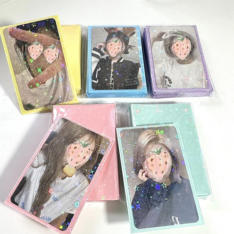 

50Pcs/pack Waterproof And Dustproof Glittery Star Colored Kpop Idol Photocard Card Sleeves Photo Cards Protective Storage Bag