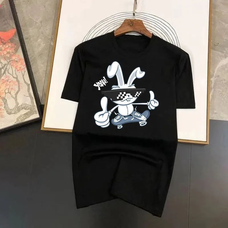 

Men's Pure Cotton T-Shirt Funny Graphics Print Fashionable Rabbit Tee Shirt Street Tops Y2K Streetwear Luxury Brand Male TShirt