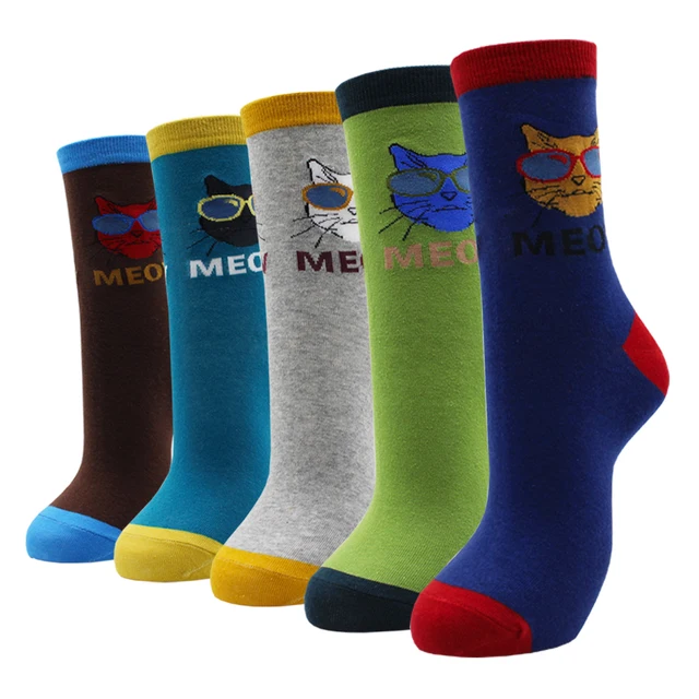 4-5 Pairs Newest Colorful Harajuku Korean Kawaii Cute Women Socks Cartoon Cat Dog Owl Stripe Avocado Girl Cotton Socks 5 pairs-AYT027