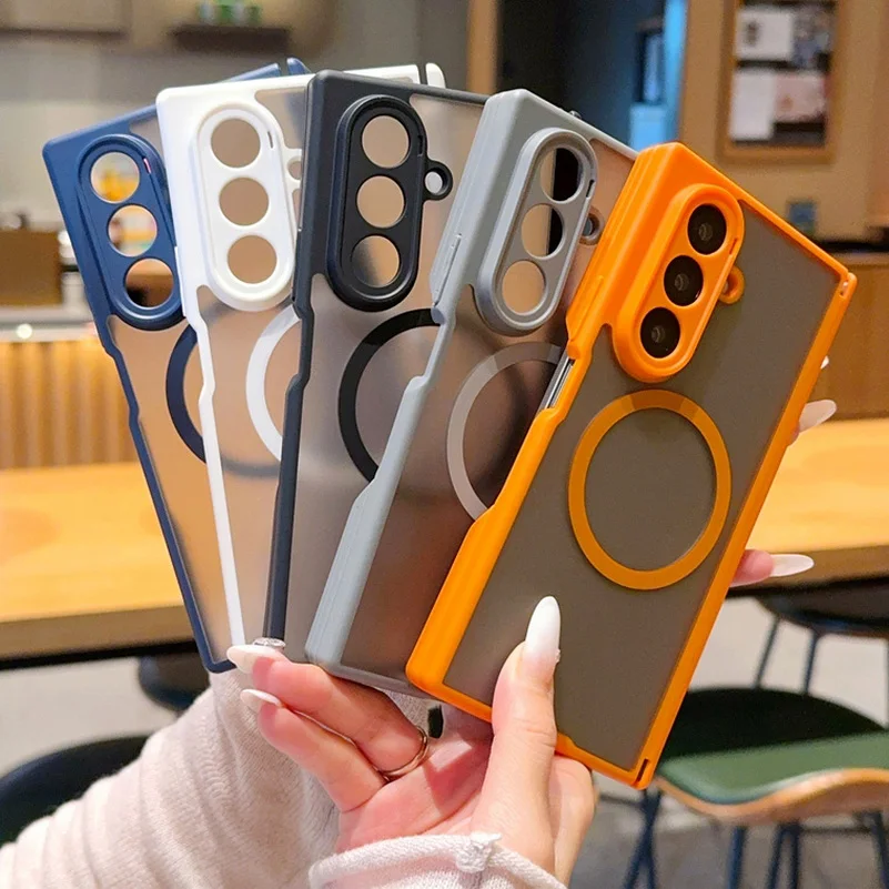 Frosted Matte Semi-Transparent Magnetic Phone Case with Ring Holder