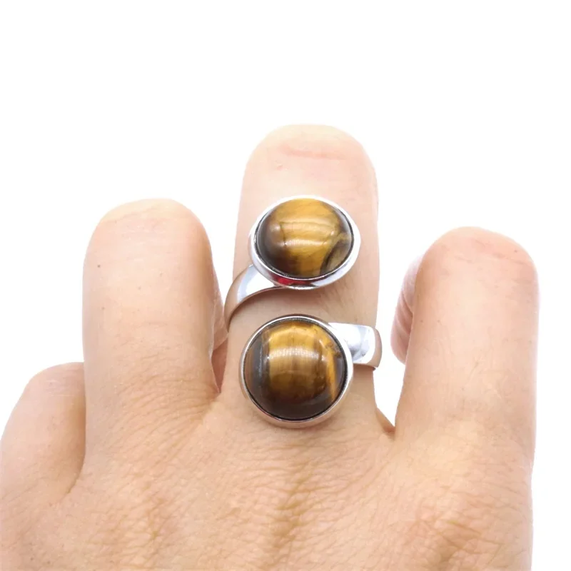 Anello Cabochon In Pietra Doppia Occhio Di Tigre Opale Blu Bianco Viola Verde Rosa Anello Regolabile In Cristallo Per Donna Abito Gioielli Acc