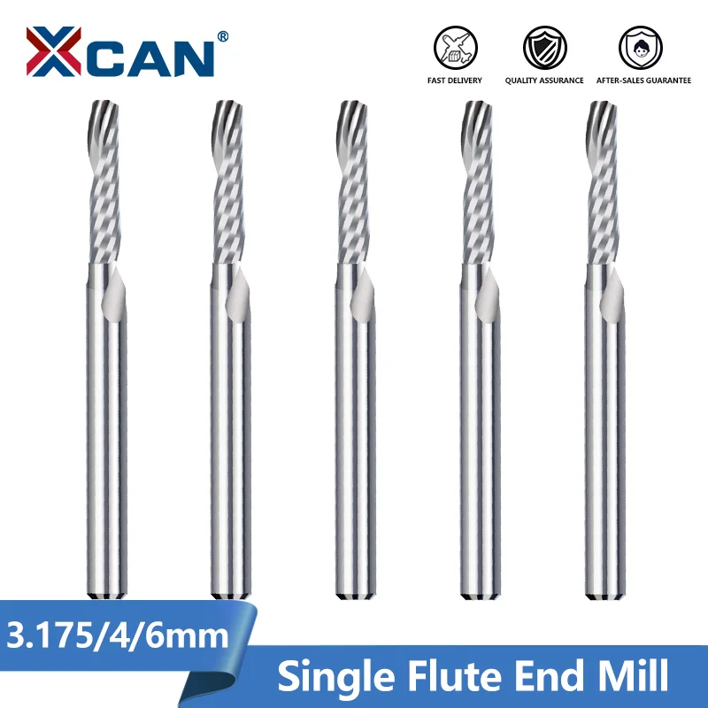 XCAN Carbide Milling Bit Single Flute End Mill 3.175/4/6mm Shank CNC