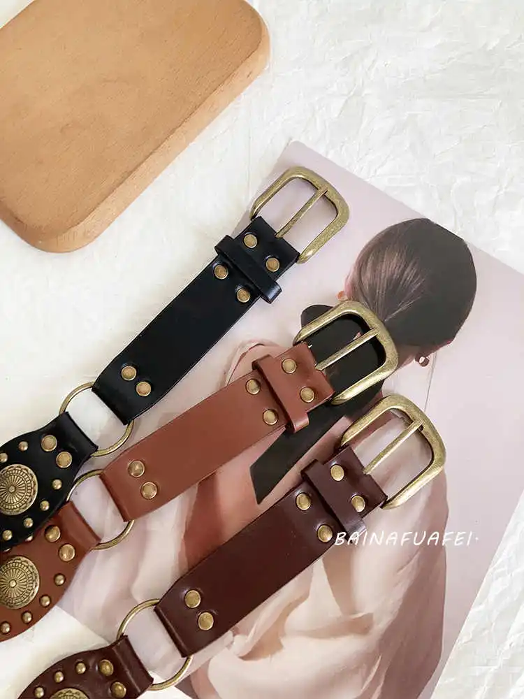 American street style retro waist belt punk chic studded leather belt