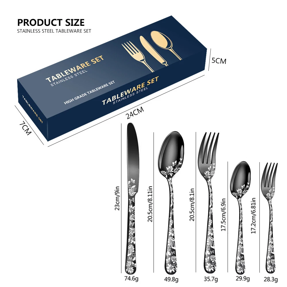 

20pcs Patterns Stainless Steel Cutlery Set Spoon Fork Knife Gold Silver Rose Gold Kitchen Tableware Silverware Dinnerware Set