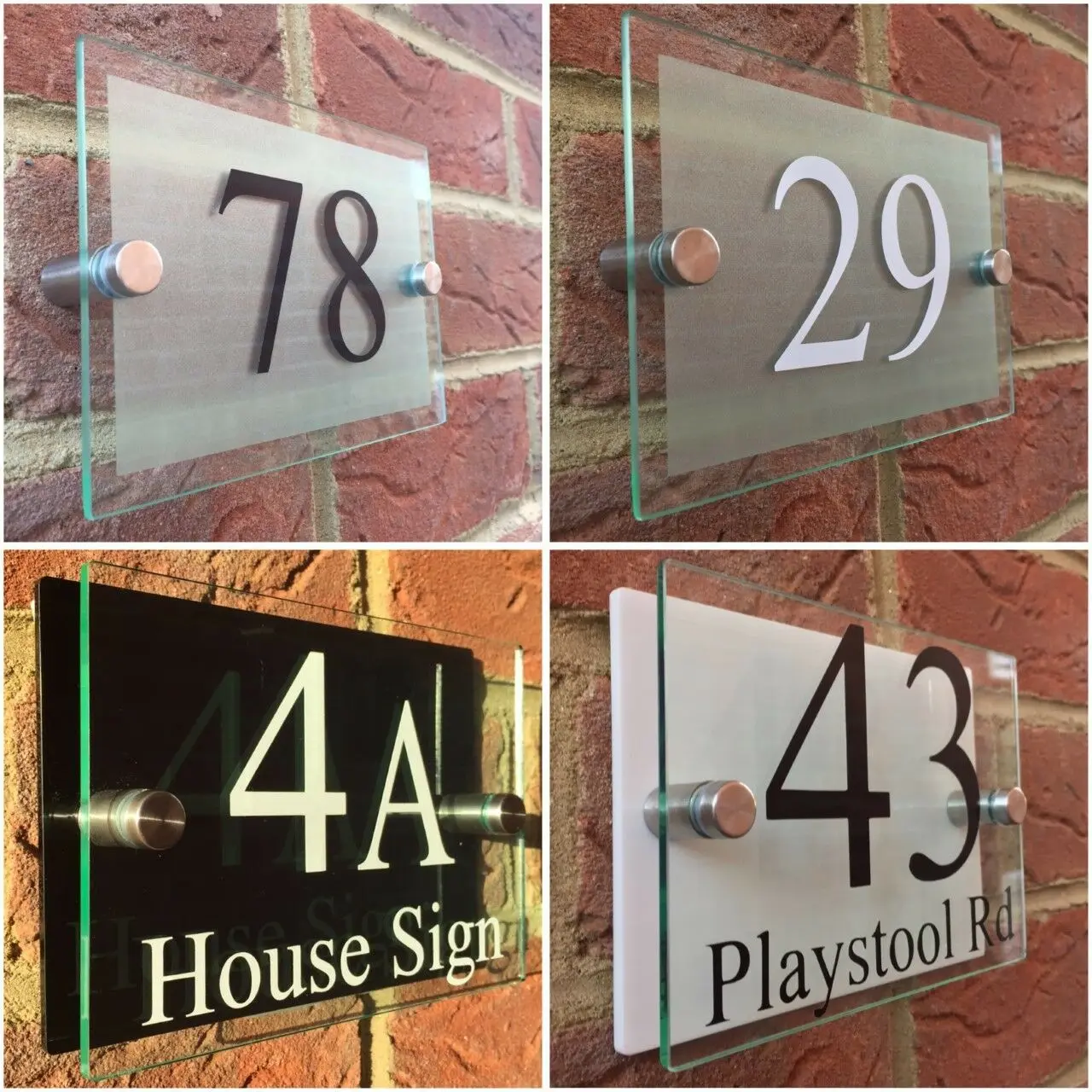 MODERN HOUSE SIGN PLAQUE DOOR NUMBER STREET GLASS EFFECT ACRYLIC NAME 