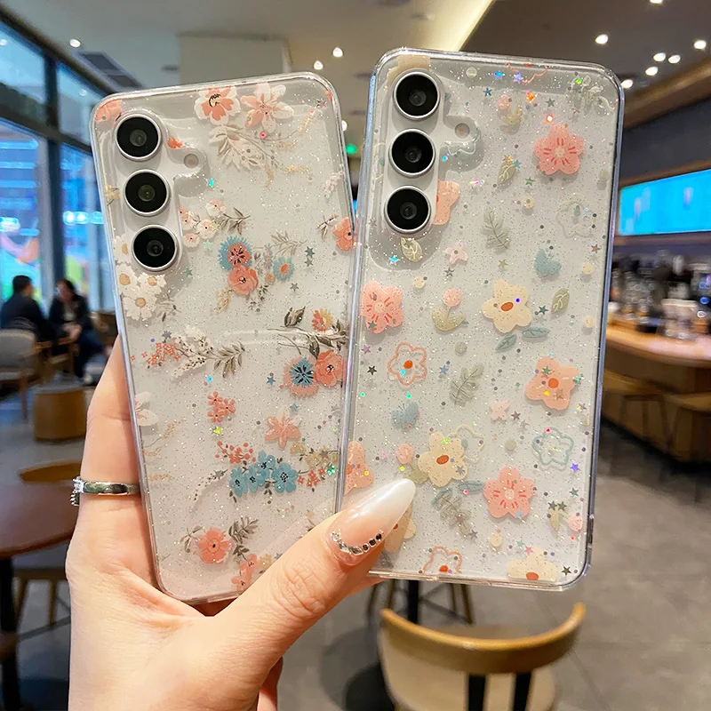 Luxury Glitter Flower Epoxy Soft Shockproof Transparent Case