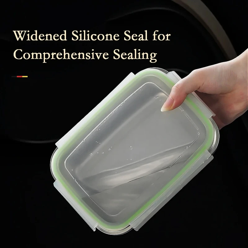 High quality 304 stainless steel food storage container set, stackable lunch box, transparent lid, home kitchen, school office