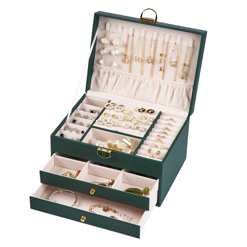 Drawer Jewelry Box Showcase Woman Bracelet Necklace Earring Ring Jewelry Boxes Big Size Leather Luxury Custom Organizer Box