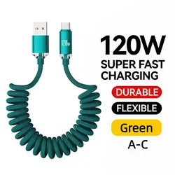 High - Speed 120W USB - A to USB - C Telescopic Charging Cable - 1m (A to C Green)