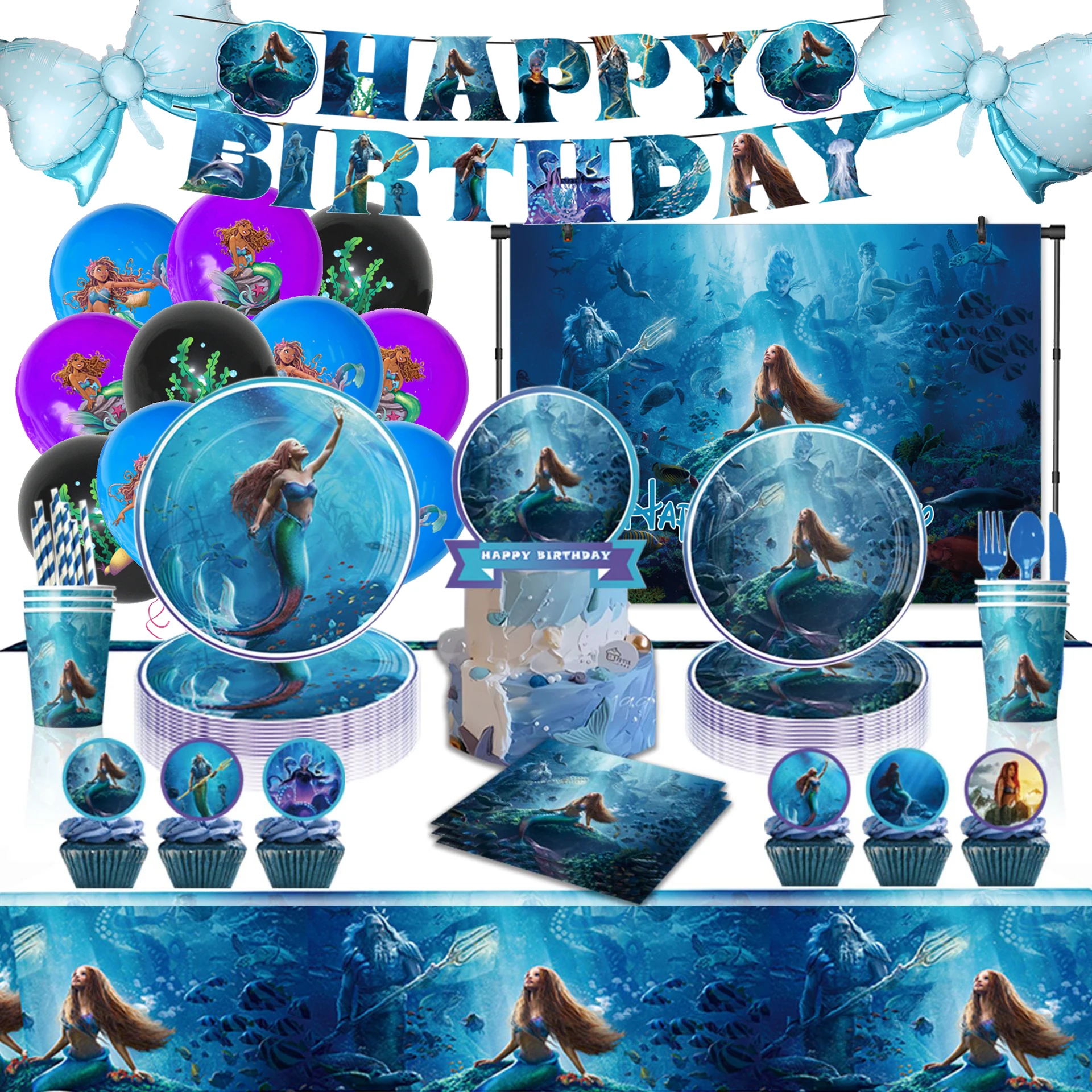 The Little Mermaid Birthday Decoration Stoviglie Tablecoth Ariel Mermaid Party Balloons Girls Birthday Baby Shower Supplies