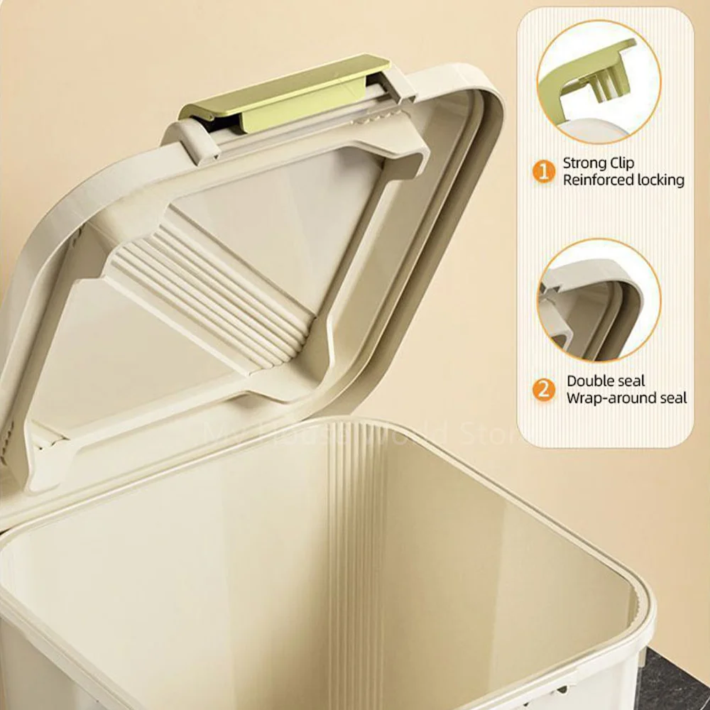 10KG Rice Container Rice Storage Box Sealed Cereal Dispenser with Buckle Insect Proof Grain Pet Food Container Kitchen Organizer