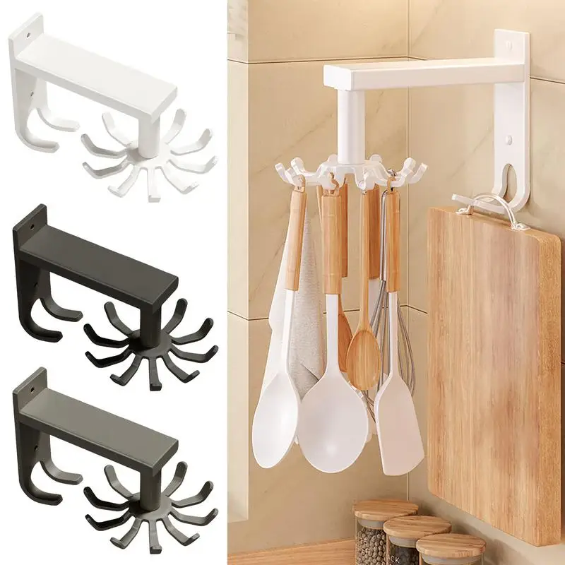 

6 Hooks Kitchen Holder Multi Purpose Hook 360 Degrees Rotated Rotatable Rack For Organizer And Storage Spoon Hanger Accessories