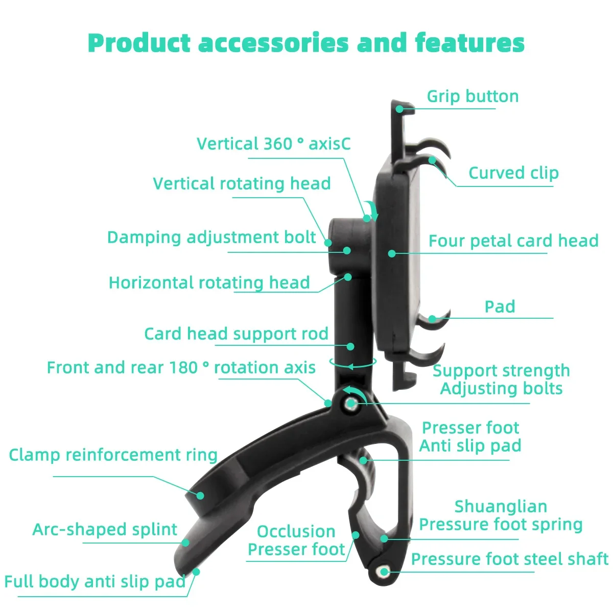 Car Phone Holder ABS Mobile Phone Sun Visor Holder Auto Rear View Mirror Support 360 Degree Rotation Accessories