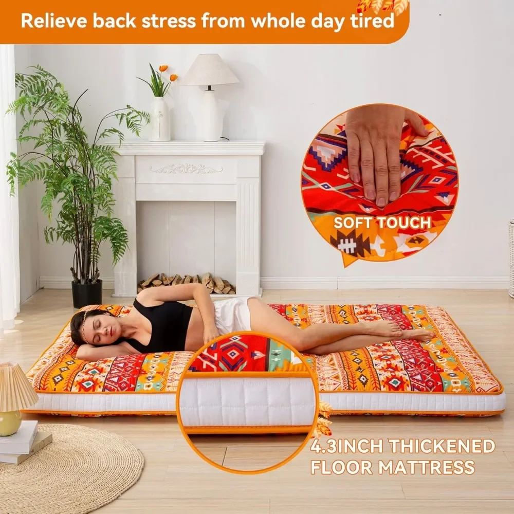 Japanese Floor Futon Mattress Extra Thick Folding Roll Up Bed Topper Mat for Guest Double Mattresses Lounger and Tavel Matress 4