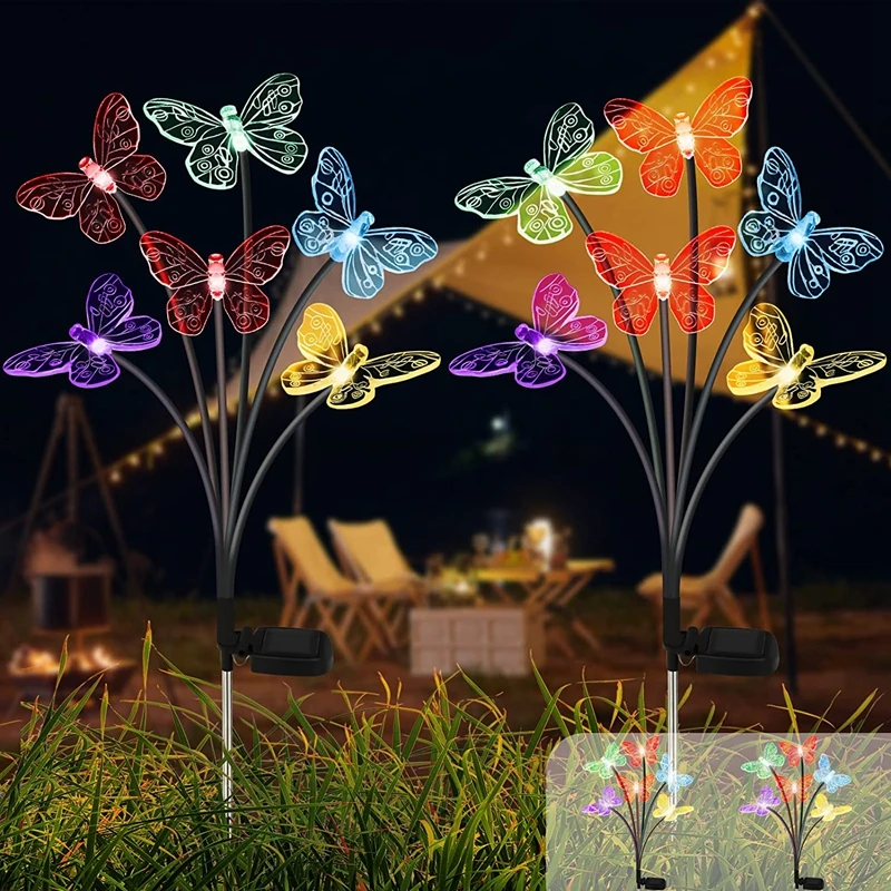 Solar Butterfly Light Outdoor 2 Pack Swaying Solar Garden Light