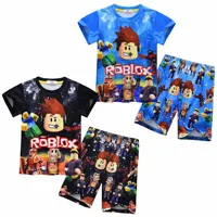 Nouvel ensemble à manches courtes pour garçons, ensemble deux pièces pour la maison, dessin animé ROBLOX, jeu Roblox 2
