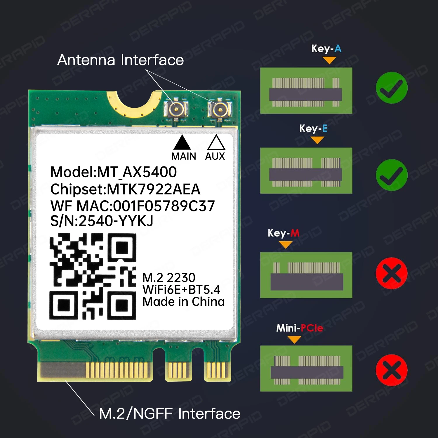 WiFi 6E MT7922 M2 무선 카드 5374Mbps 블루투스 5.4 트라이 밴드 2.4G 5G 6G 802.11ax MU-MIMO 네트워크 어댑터 (윈도우10/11 AX210 호환)