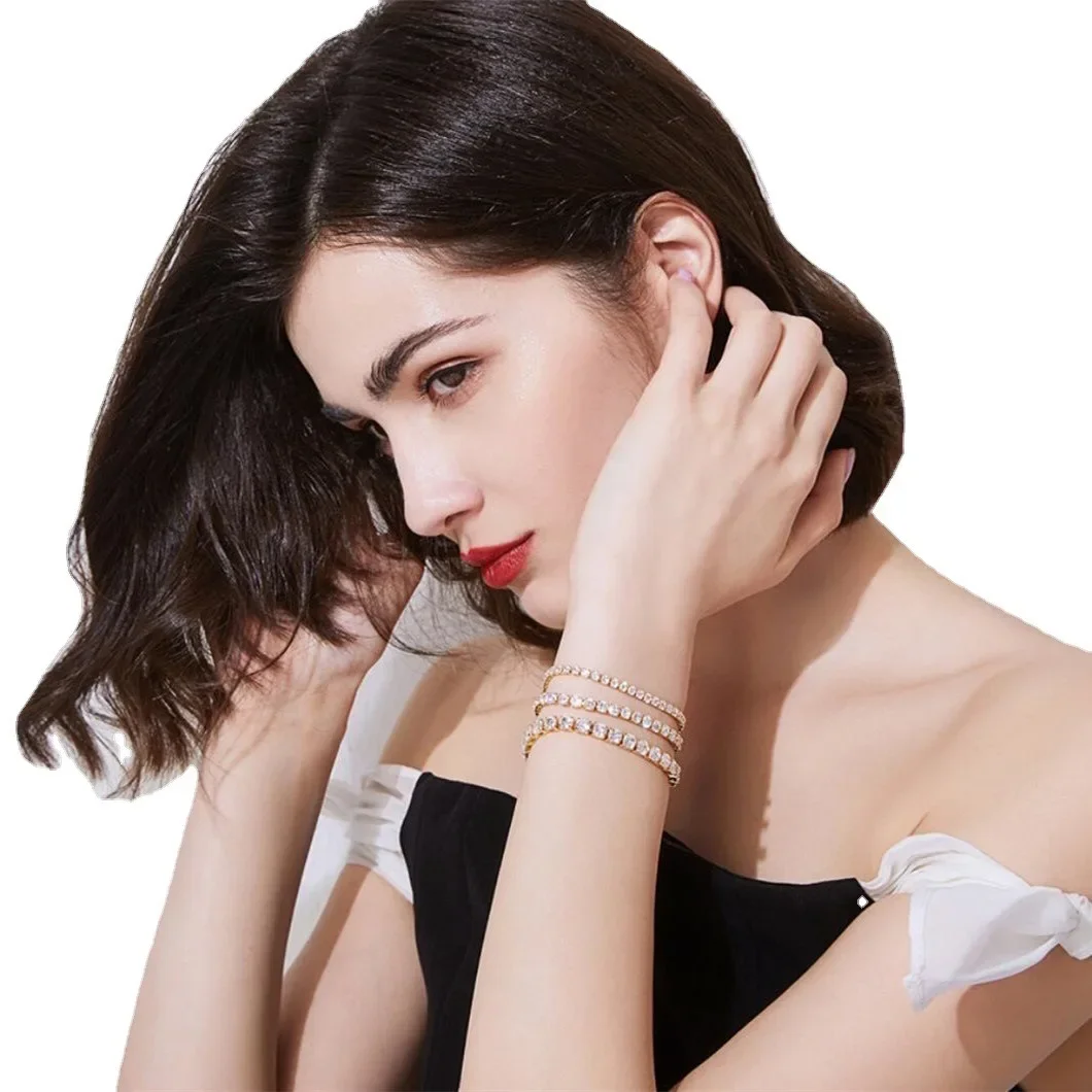  테니스 팔찌, 지르콘 크리스탈 상감, 전기 도금 18k 골드, 럭셔리 패션, 여성 선물, 4mm