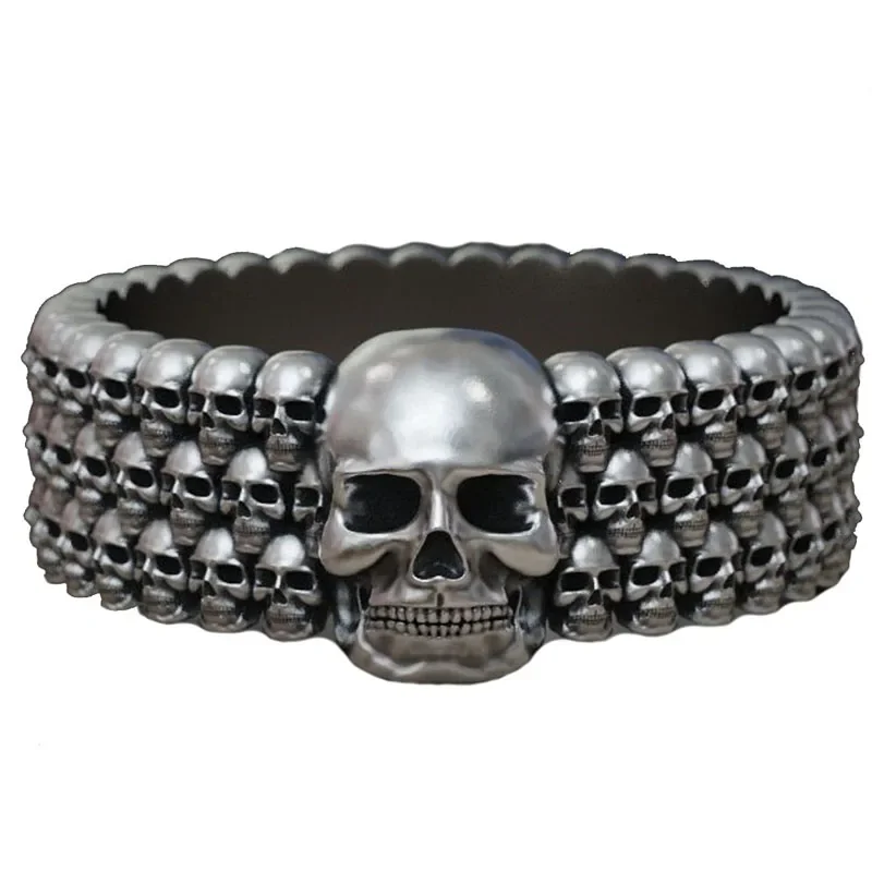 

10g 3D Skulls Mens Silver Band Biker Hiphop Rings Customized 925 Solid Sterling Silver Ring Many Sizes 8-13