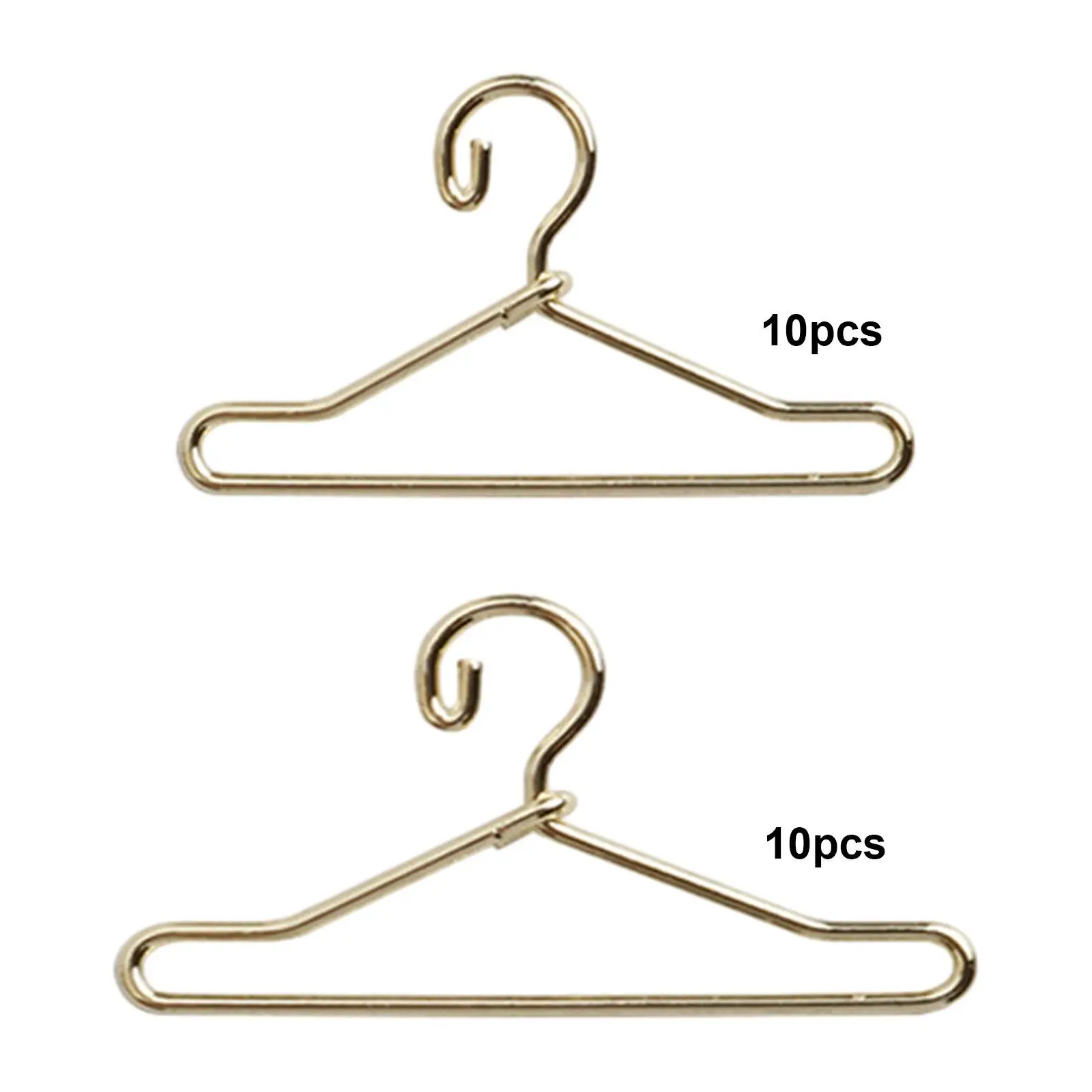 

10Pcs Mini Clothes Hangers Metal Pretend Play Mini Toy Doll Outfit Hanger Outfit Holder Dollhouse Playset for 1/12 1/8 Gold