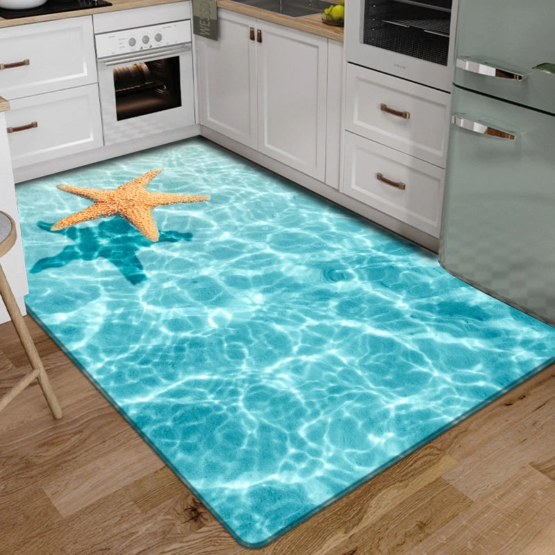 3D Floor Mat Rugs Kitchen Beach Waves Runner Carpet Kitchen Washable