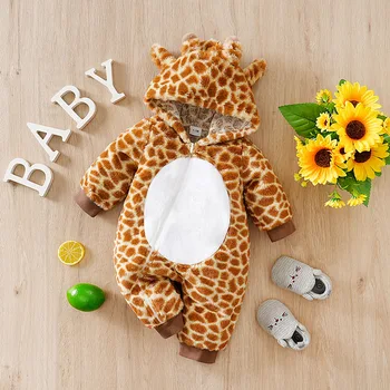 Tutina per neonato autunno e inverno Calore confortevole Giraffa Adorabile neonato per bambina 0-18 mesi Tuta per bambino con cappuccio morbida