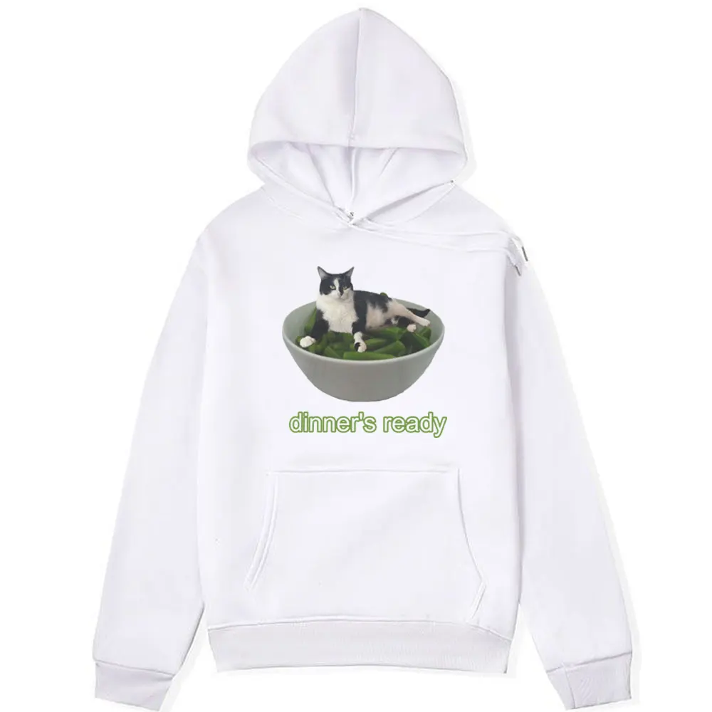 Dinner's Ready Bean Cat Funny Hoodie Men's Women's Fashion Oversized Sweatshirt Streetwear Harajuku Fleece Pullover Hoodies Male