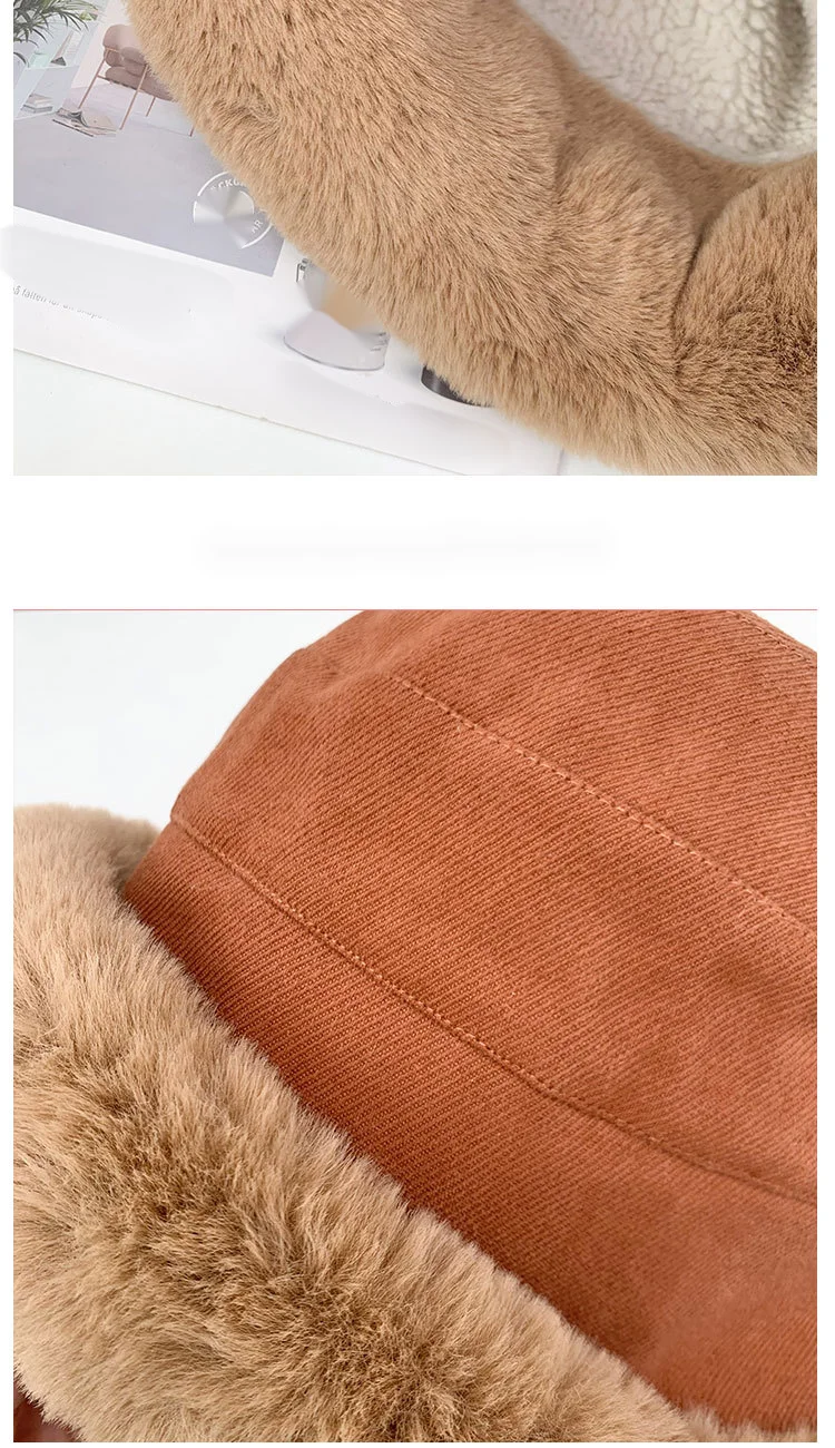 Autumn Winter Thick Plush Bucket Hat Warm Ear Protection Basin Hat_voghion.com