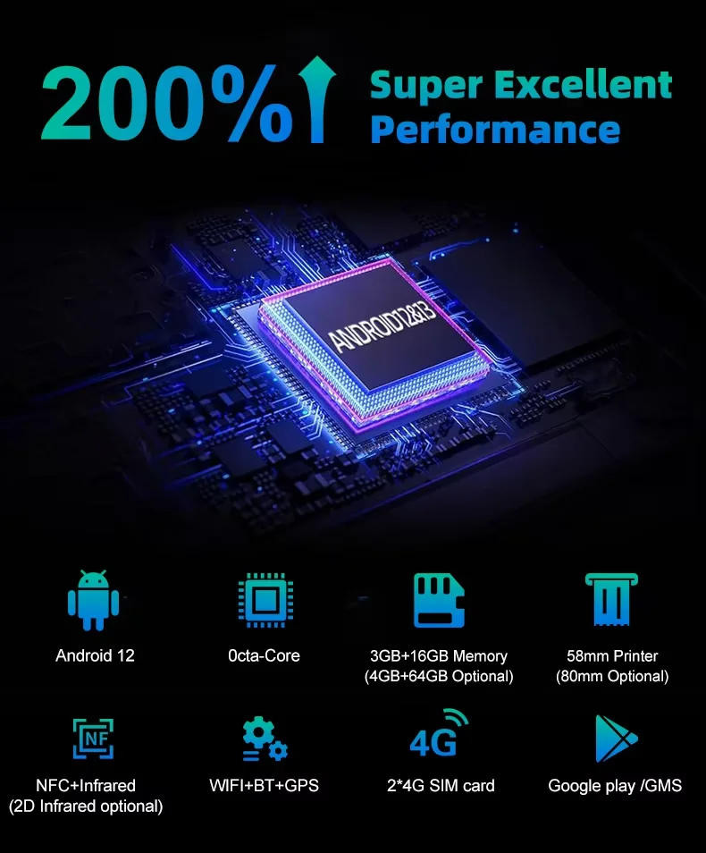 Mobile 8 inch Android 12 POS Terminal with 58/80mm Printer Loyverse Desktop POS Support 4G WIFI Bluetooth Connection 2D Scanner
