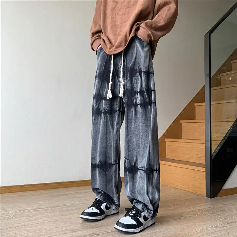 

American high street loose personality everything match jeans men's and women's tide brand straight casual pants long pants