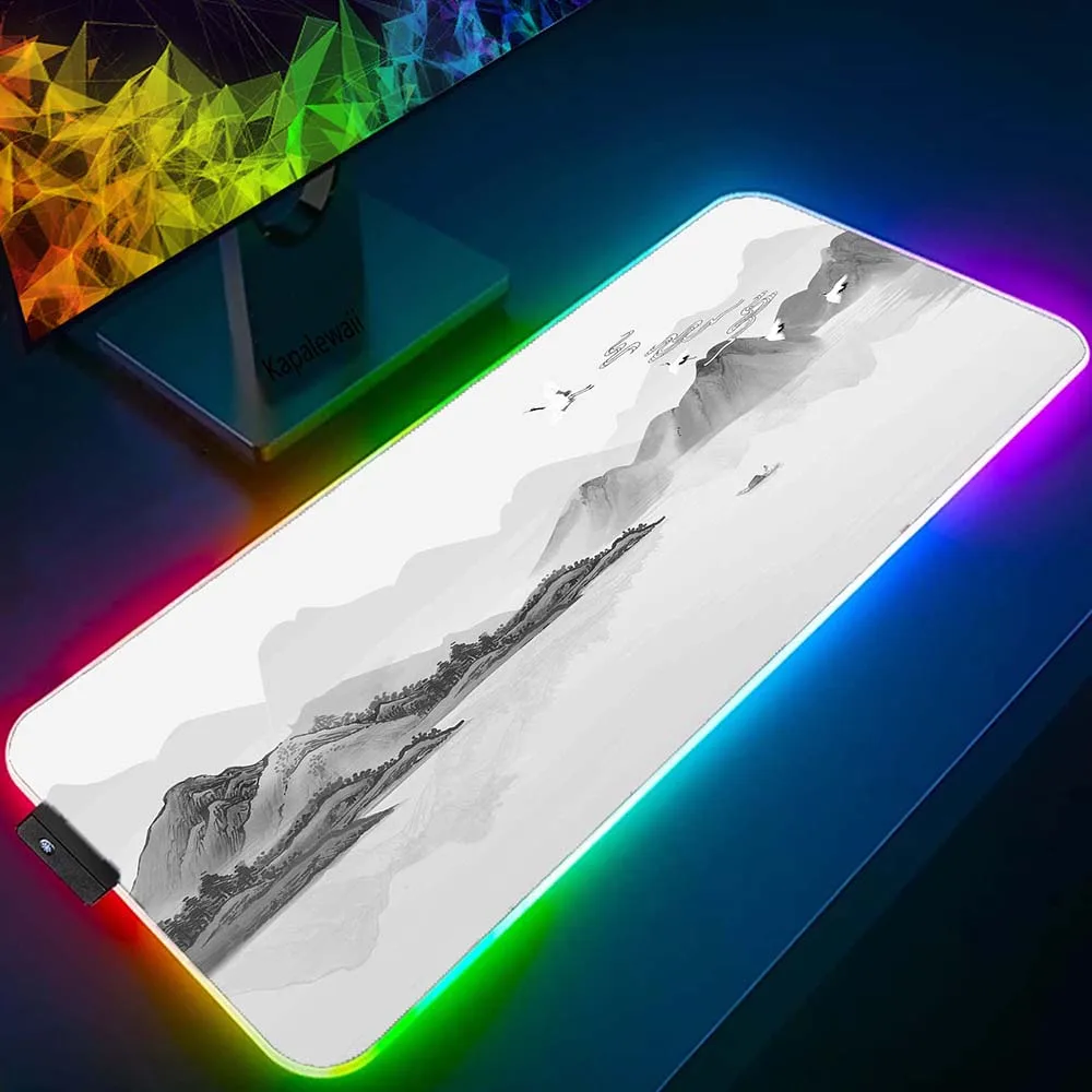 

LED Computer Mousepad 400x900mm Locking Edge Mouse Pads Keyboard Mat Mousemat RGB Chinese Style Large Mouse Pad Gaming MousePad