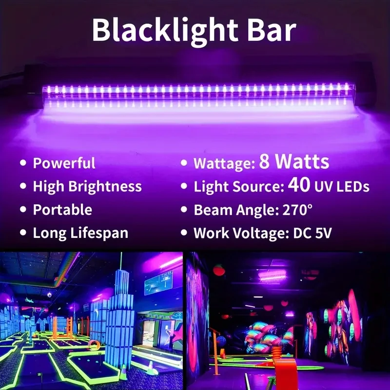 LED Stage Light Black Light Bar 2pcs 12.6inch USB UV LED Blacklight Bar-385-400nm Black Light Effect with Switch for Halloween Club Party Disco Stage Lights